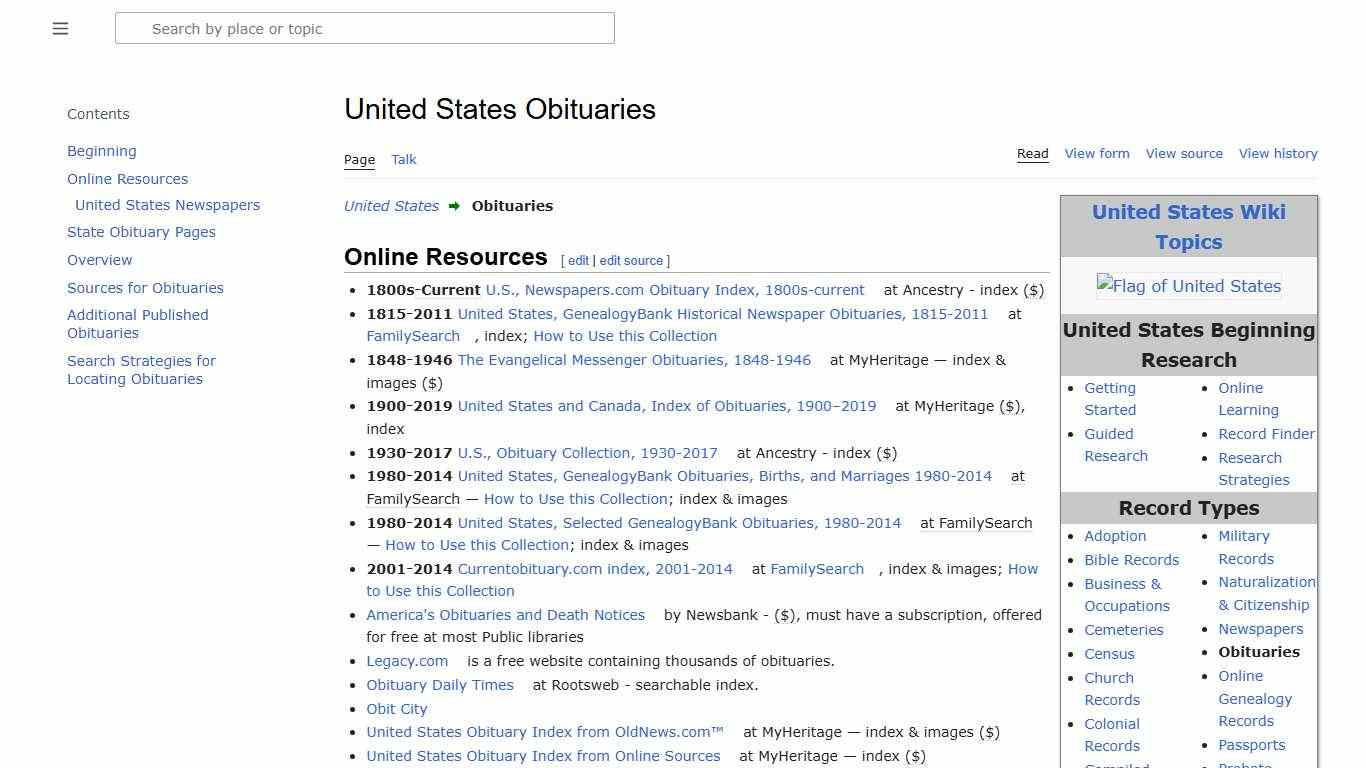 United States Obituaries • FamilySearch