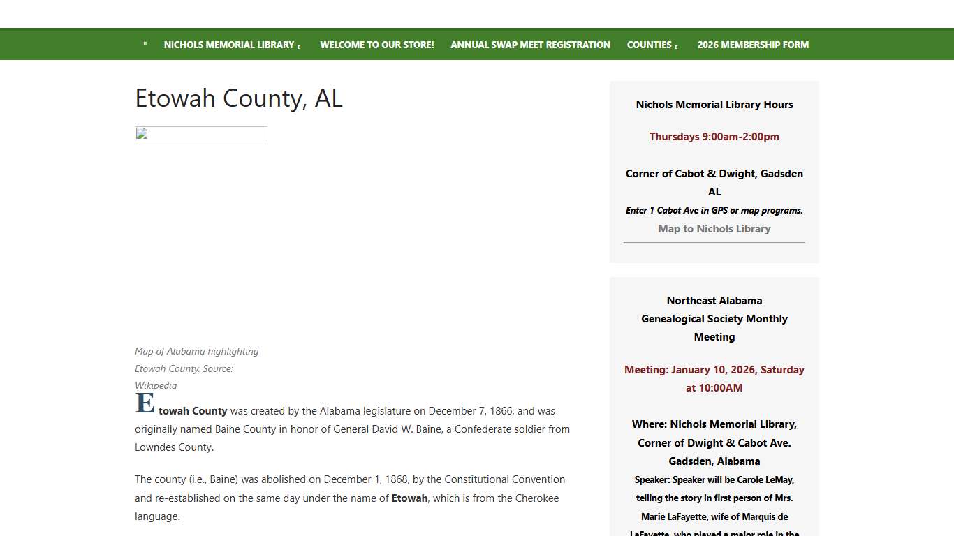 Etowah County, AL - Northeast Alabama Genealogical Society